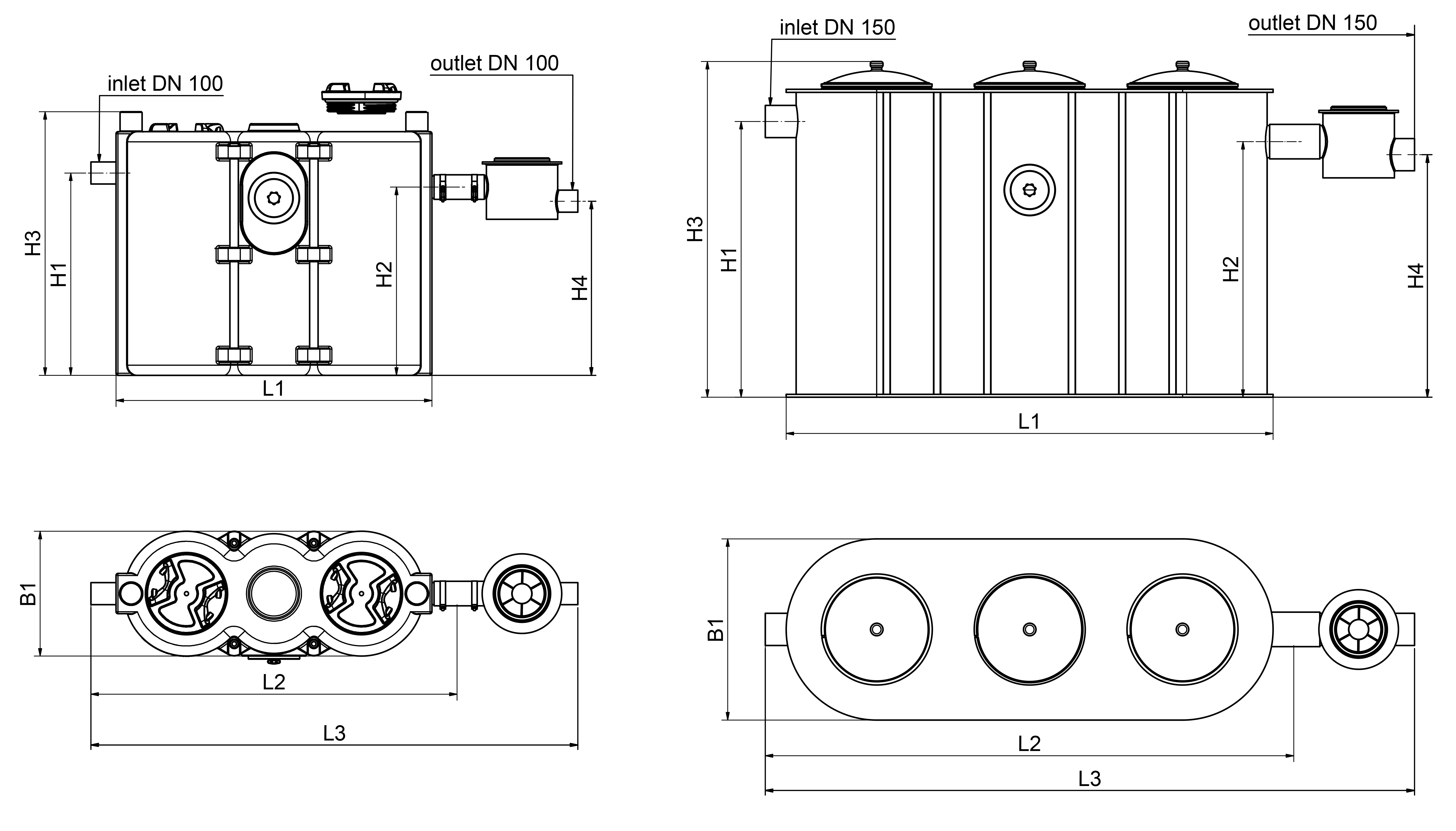Dimensions - Grease separator NS 7