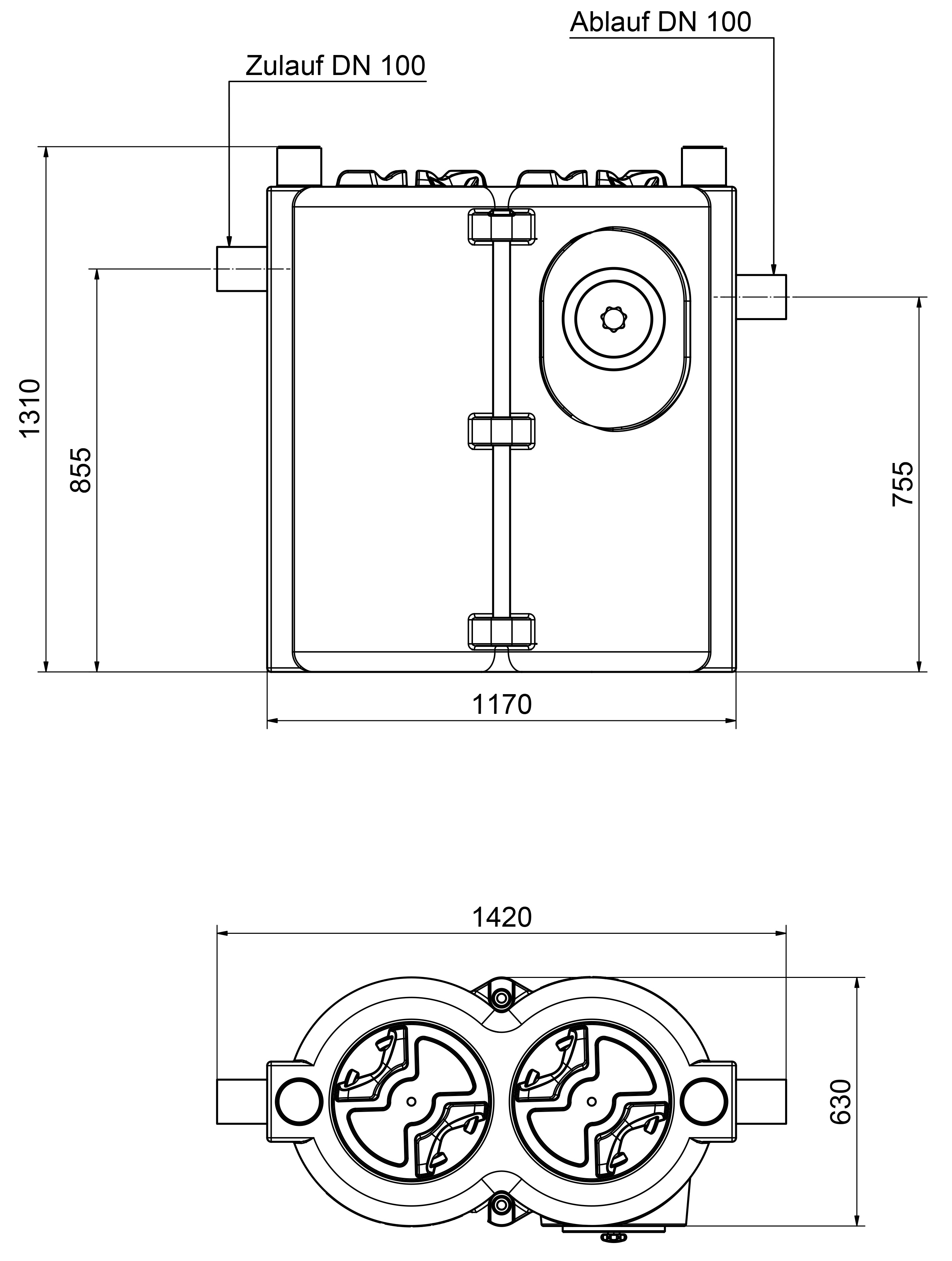 Abmessungen - Fettabscheider NS 1 oval