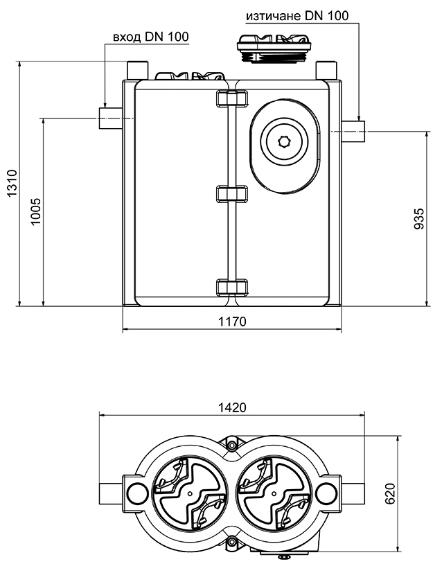 Abmessungen - Отделител на мазнини NS 2 овален